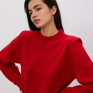 Strut & Bolt Red Sweater Small Structured Shoulder Knit Cozy Top